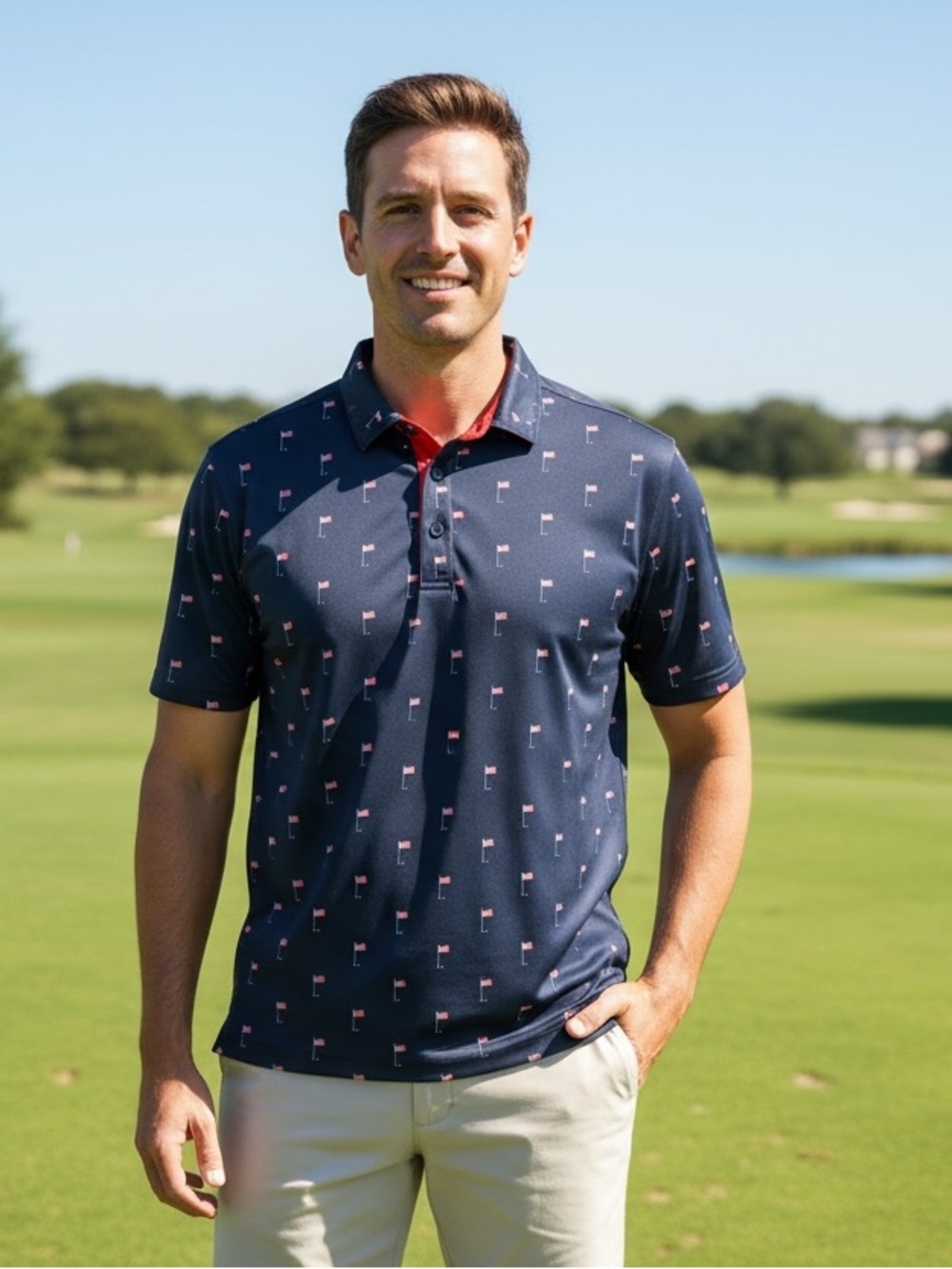 🇺🇸 Walter Hagen Patriotic American Flag USA Golf Print Summer Navy Polo 🇺🇸 ⛳️